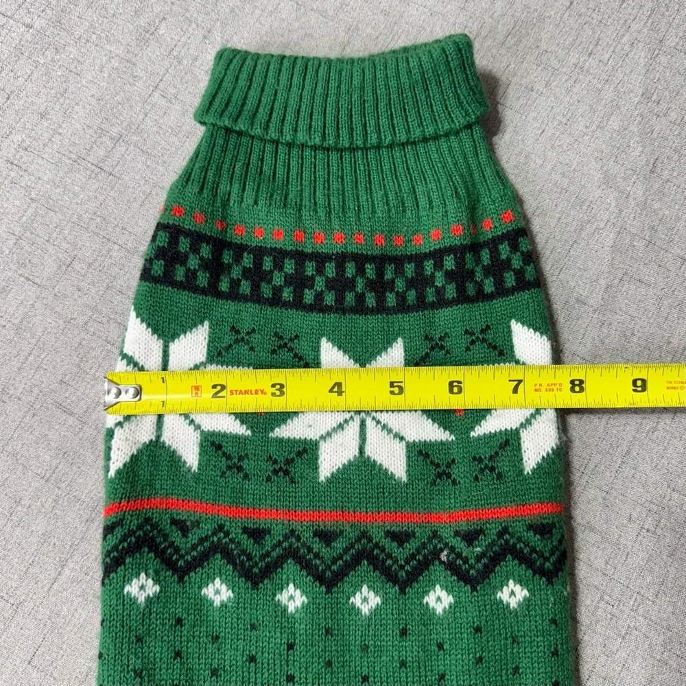 Dog Sweater Fair Isle Winter Turtleneck Knit Sweater Green White Medium